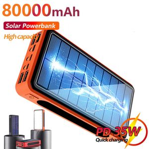 Mobiltelefon Power Banks 80000mAh Solar Power Bank High Capacity Solar Charger med 4USB Ports Camping Light PowerBank Externt batteri för iPhone G230525