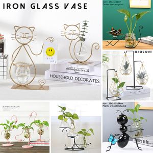 Vases Metal Vase Flamingo Shape Glass Tabletop Plant Bonsai Flower Wedding Decorative Cat Shaped Flower Vase Home Decoration 230525