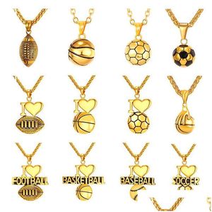 Подвесные ожерелья из нержавеющей стали баскетбольная ожерелье Золотое серель черный цвет женщины спортивны хип -хоп ювелирные любители футбола подарок Dro dhyzj