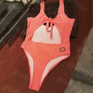 Pink Swimwear Letter Embroidered Bikini Womens One Piece Swimsuit Sexy Hollow Bathing Suit