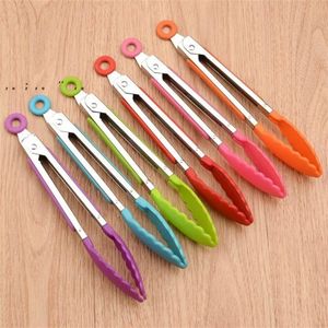 Kitchen Tools Stainless Steel Barbecue Tongs Silicone Food Grade Nylon Bread Clip Non-Slip BBQ Utensil Cooking Clamp Salad Serving