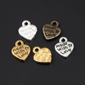 100 pezzi placcati in lega di metallo colore misto realizzati con ciondolo a forma di cuore con amore risultati 12 mm x 10 mm