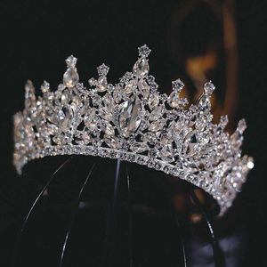 Andra modetillbehör Lyxig stor strass geometrisk brud tiaras krona barock kristalltävling prom diadem brud pannband bröllop hår access j0525