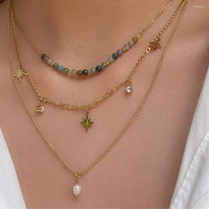 Pendant Necklaces Vintage Star Sequin Crystal Artificial Pearl Necklace For Women Boho Fashion Gold Colored Bead Chain Jewelry Party Gift