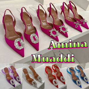Womens Amina Muaddi Sandals Designer high heels clear Rosie begum crystal embellished pumps Camelia Glass silk sling heel mules womens luxury Party wedding shoes