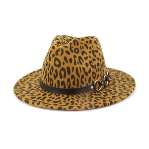 Szerokie grzbiet czapki wiadra mężczyźni kobiety lopardprint Jazz Fel Felt Fedora Fedora z klamrą Pasple Panama Trilby Cap Party Formal Drop de Dhmwd