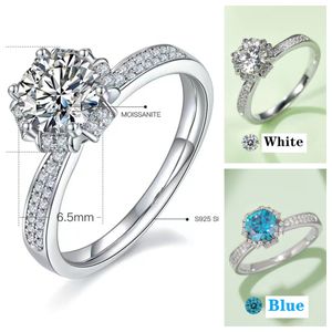 Anéis Moissan para mulheres anel de noivado anel de ouro chapeamento prateado presente do dia dos namorados anel de designer branco dourado rosa azul anel de amor Moissanite 5A qualidade M20A