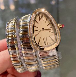 Women's Quartz Fashion 33mm Stainless Steel Gold Watch Plate Waterproof Personality Girl Snake Diamond Moissanite Skeleton Watches