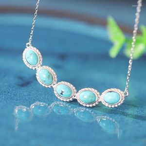 Chains Kinel 925 Sterling Silver Original Certified Natural Turquoise Pendants And Necklaces For Women Vintage Simple Old Make Desgin