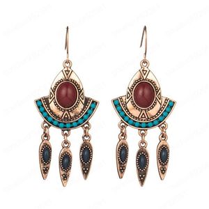 Dangle żyrandol Rose Goldn Farrring For Women Bohemia Ethic Red Kamień naturalny Kobieta Indian Jewelry Akcesoria