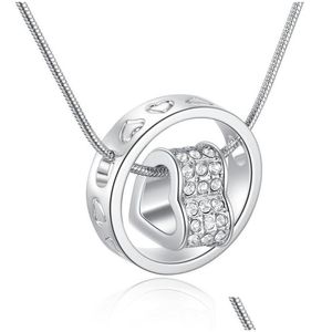 Collane con ciondolo Collana con cuore in cristallo austriaco con diamanti Strass e anello con catena a forma di serpente per gioielli di moda da donna in Bk Drop Dh3X5