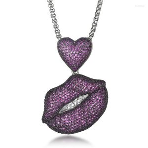 Anhänger Halsketten US7 Iced Out Rote Lippen Halskette Männer Frauen Charme Hip Hop Rose Silber Farbe Schmuck Geschenke mit Seil Kette