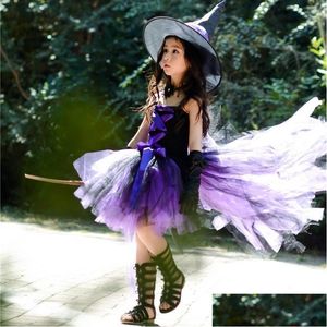 Girl'S Dresses Girls Purple Kids Halloween Fairy Party With Hat Black Witch Toddler Baby Birthday Cosplay Costumes Children Dress Dr Dhm27