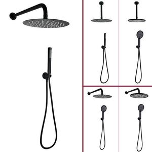 Badrumsduschuppsättningar Black Head Hand Shower Set Badrumssystem med 8/10/12 tum Regn dusch 3 Funktioner/mässing Handhållen rund fyrkantig ventiluttag G230525