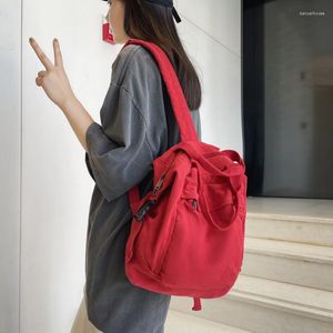 Skolväskor japansk fast färg retro dubbel axel ryggsäck stor kapacitet duk elever skolväska reseväska för kvinnor