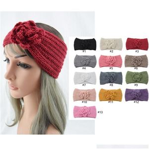 Headbands Dhs Ins 13 Colors Lady Girls Knitted Lovely Flower Hairbands Crochet Twist Headwear Headwrap Women Hair Accessories Drop D Dh1Ud