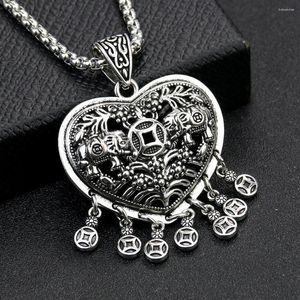 Pendant Necklaces Vintage Lucky Elephant God Necklace Silver Color Wealth Coin Heart Hinduism Buddhism Fortune Woman Sweater Charm Jewelry