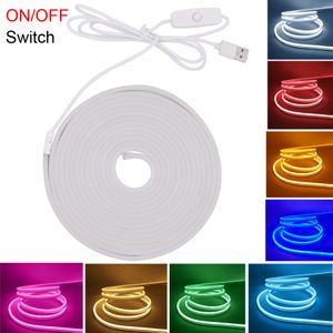 5V USB LED Neon Strip Light Flexibelt band rep Vattentät 2835 mjuk bar kiselrör vit röd blå grön gul rosa 5m