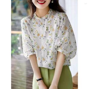Women's Polos Women's Summer Style Top Casual Short Sleeve Simple Stand Collar Flower Print Powder Blusher Fashionable Versatile
