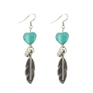 Dangle Chandelier Womens Heart Beads Tibetan Sier Turquoise Earrings GSTQE086ファッションギフトナショナルスタイル女性DIYイヤリングドロップD DHTQD