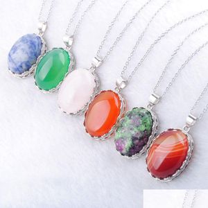 Pendant Necklaces Natural Stone Cute Egg Shape Necklace Agates Rose Quartzs Beads With Chain For Girls Women Jewelry 45Cm Bn376 Drop Dhd8Q