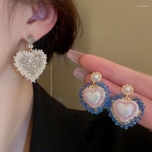 Dingle örhängen trendig koreansk mode zirkoniet hjärta örhänge för kvinnor eleganta klassiska smycken utsökt chic blommig vintage smycken
