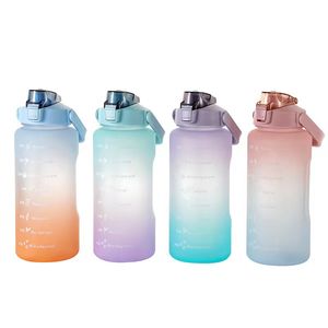 64oz BPA FREE Portable 2L Sports Tumbler Motivational Gym Plastic Water bottle with Time Marker Straw Handle