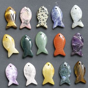 Pingente de peixe de pedra preciosa para DIY Fazendo colar de jóias Chakra Chakra Crystal Peixes