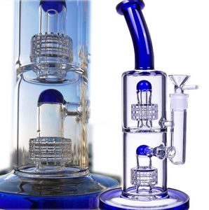 bong de vidro cachimbo de vidro cachimbo de água Blue Double Matrix Perc reciclador dab rigs inebriante óleo água bongos com banger de 14mm