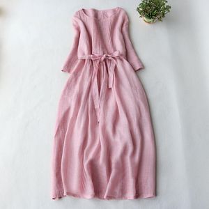 Dress Blossomora Pink Green Cotton Thin Ribbed Midi Dress Casual Vintage O Neck Elegant Tunic Dress Summer Vestidos for Women 2022