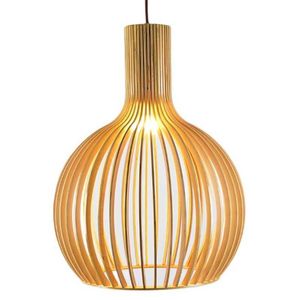 Pendant Lamps Nordic Black White Wood Birdcage Pendant Lamps For Home Living Room Hand Make LED Wooden Chandelier Lighting G230524