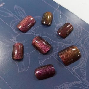 False Nails 24Pcs/Set Magic Cat's Eye Red Potherapy Press On Full Cover Chameleon Manicure Fake Daily Finger Wear Nail Tips