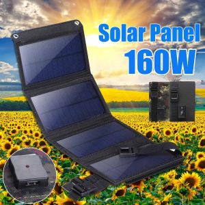 الألواح الشمسية 160W لوحة شمسية قابلة للطي 5V شاحن بطارية محمولة شاحن USB منفذ في الهواء الطلق مضاد للماء للهاتف PC CAR BOAT 230113