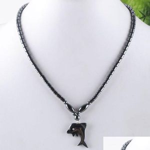 Pendant Necklaces Cute Animal Whale Necklace For Women Engery Black Hematite Beads 18 Choker Fashion Natural Stone Jewelry F3041 Dro Dhlcx