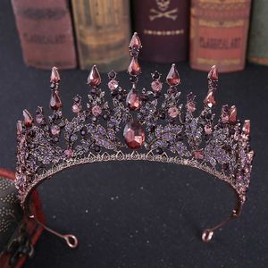 Diğer Moda Aksesuarları Barok Retro Bronz Menekşe Kristal Gelin Tiaras Crown Rhinestone Pageant Diadem Peçe Tiara Kafa Bantları Düğün Saç Accesso J230525