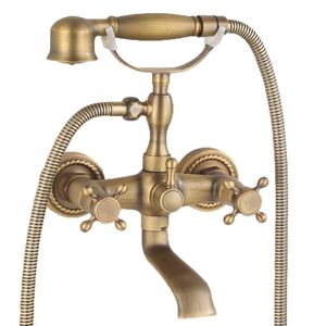 Bathroom Shower Sets European Style All Copper Shower Faucet Bathtub Shower Suit Double Handle Cold Hot Mixed Water Shower Faucet Telephone faucet G230525