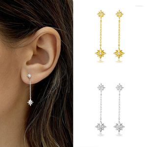 Studörhängen Förhindra allergier 925 Sterling Silver Ear Needle Geometric Octagonal Chain Pendant Simple Earring Women Party Jewelry