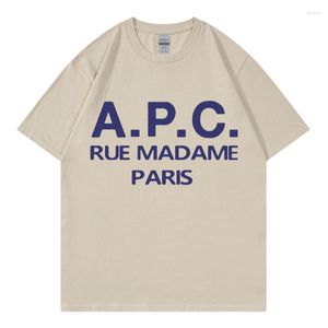 Мужские футболки T 2023 Summer Fashion Мужчины/Женские футболки Негабаритная APC Print Hip Hop Runteme Relave одежда в корейском стиле Top Tope Toe