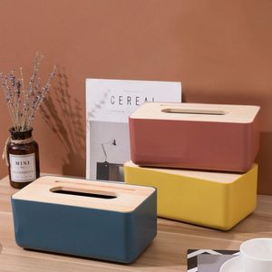 Tissue Boxes Servietten Bambus Holz Kunststoff Box Abdeckung Nordic Stil Serviettenhalter Auto Fall Papier Handtuch Küche Zubehör Lagerung