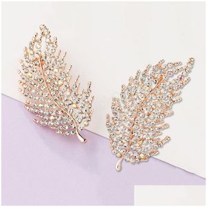 Pins Brooches Fashion Crystal Feather Brooch Zinc Alloy Exquisite Gold Color Lapel Pins Dress Coat Accessories Party Jewelr Dh8In