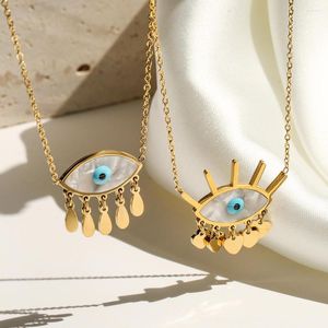 Pendant Necklaces Fashion 316L Stainless Steel Shell Devil's Eye Necklace For Women Bohemian Ethnic Chain Choker Wedding Party Jewelry