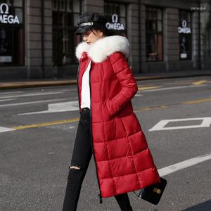 Trench feminina casacos x mulheres de inverno fino com capuz mujer parka moda engrossar algodão acolchoado colarinho de pele sólida