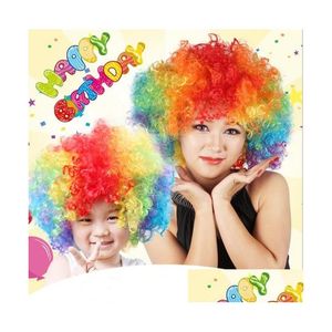 Accessori per capelli Festival Pagliaccio Parrucca Costume Circo Ricci Bomboniere Parrucche afro Halloween Tifosi di calcio Drop Delivery Baby Kids Materni Dhm9U