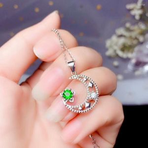Correntes Colains Color Jewelry Moon Pinging for Young Girl 4mm Natural Diopside Moda 925 Prata Gemstone