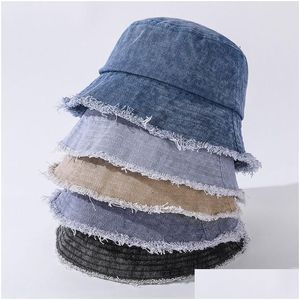 Chapéus de borda ardente Coreia harajuku estilo pescador chapéu vintage balde de jeans de jeans fêmea fêmea fêmea summer nova maré casual solar solto solar d dh8ge