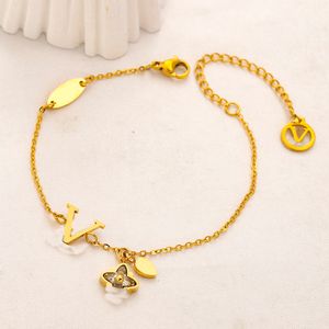 High-end Designer 18K Gold Plating Chain Bracelets Famous Men Women Brand Letter Stainless Steel Bangle Inlaid Crystal Bracelet Lovers Fashion Jewelry Accessories