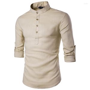 Men's Casual Shirts 2023 Male Long Euro Size Clothes Spring Button Autumn Mens Solid Down Fashion Linen Dress Henley Loose Sleeve