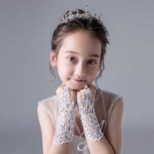 16179 Children Lace Sequins Gloves Mittens Girls Wedding Dress Flower Girl Bandage Dress Gloves Bare Finger Party Performance Dance Glove