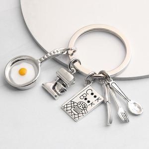 Ny Cooking Keychain Home Cooking Key Ring Fried Egg Pan Blender Cook Book Tabellery Key Chain for Chef Gifts Jewelry Handmade