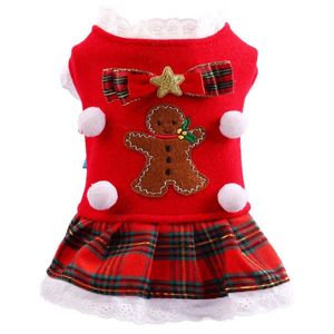 Dog Apparel Winter Dress For Pet Clothes Christmas Gingerbread Pattern Red Plaid Wedding Skirt Teddy Bichon Dogs